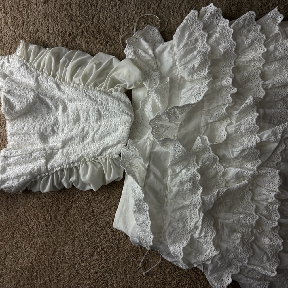 House of CB White Lace Ruffled Cord Set
